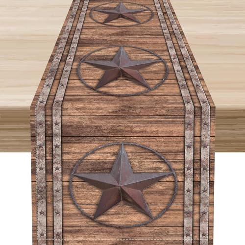 Texas Western Star Table Runner, Farmhouse Rustic Wooden Barn Plank Retro Cowboy Coffee Table Center Decor for Home Kitchen Dining Patio Holiday Party Indoor Outdoor Table Decorations, 13