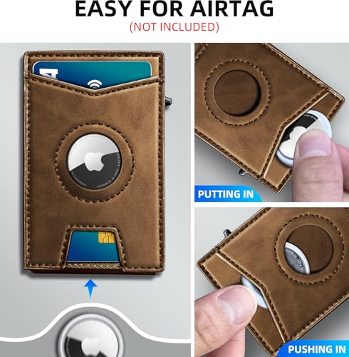 Airtag Wallet for Men,with Money Clip Gift Boxed,Slim Front Pocket Wallet RFID Blocking Metal Case Smart Pop-up Credit Card Holder in Magnetic Leather Flip4