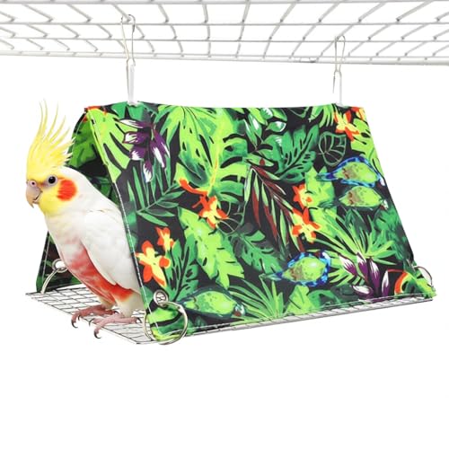 Image of Qpets Hanging Bird Hammock, Soft Bird Nest with Removable Metal Tray, Birds Nest House Shed Hut Parrot House Cozy Resting Hut for Parakeet, Cockatiel, Lovebird & Small Pets (28X18X15cm)