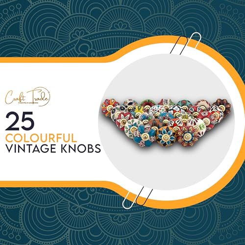 Image of Craft Trade Ceramic Drawer Knobs for Wardrobe Furniture Desk Kitchen Cabinet Dresser Cupboard Vintage Assorted Decorative Multicolor Pull Handle Home Decor - Pack of 25, Multicolor