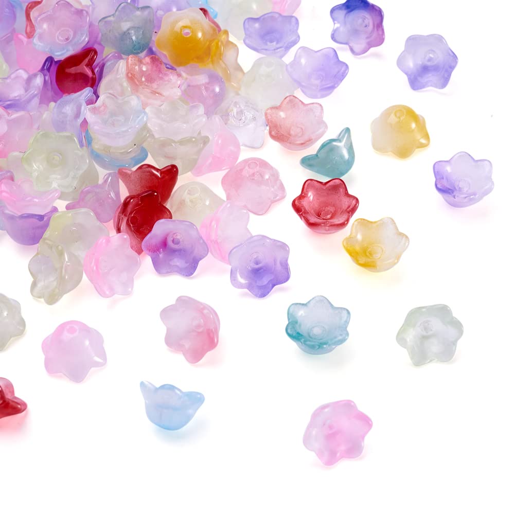 Cheriswelry 100Pcs Flower Beads End Cap Transparent Spray Painted Glass Beads Flower Glass Crystal Spacer Beads for Jewellery Beading Making Art Craft Mixed Color โ image 1