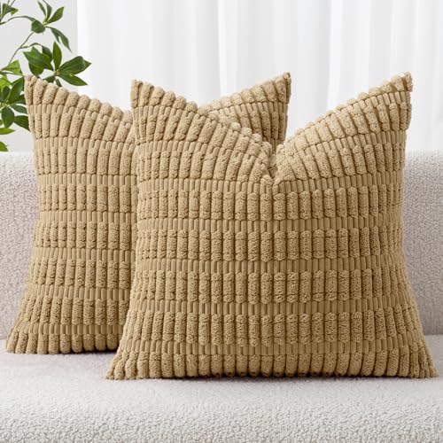 Housses de coussin velours côtelé camel 45x45 cm MIULEE pour canapé salon