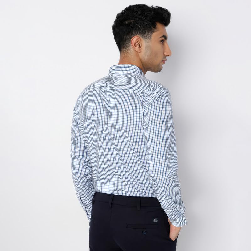 Image of MARK & ALBERT 100% Cotton Full Sleeves Regular Fit Formal Shirt for Men Blue