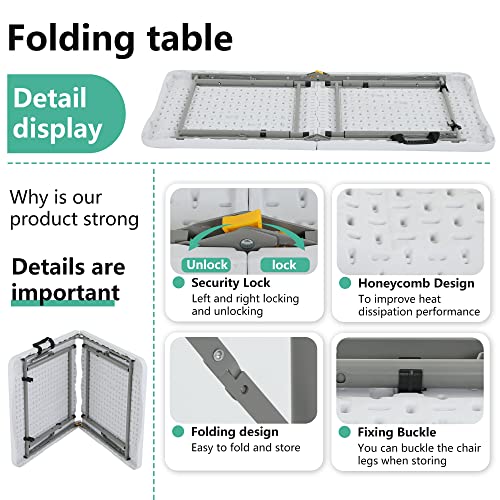 FDW 4FT Folding Table Half Portable Foldable Table Picnic Table for Office Home Camping Party (White, 4 FT) by FDW - Image 4