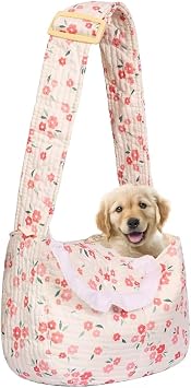 Dog Sling Carrier Bag for Small Dogs and Cats, 3-10 Lbs Dog Purse,Hands-Free Design Cat Carrier Purses, Puppy Slings Carrier with Safety Harness, Puppy EssentialsRed Floral, Small
