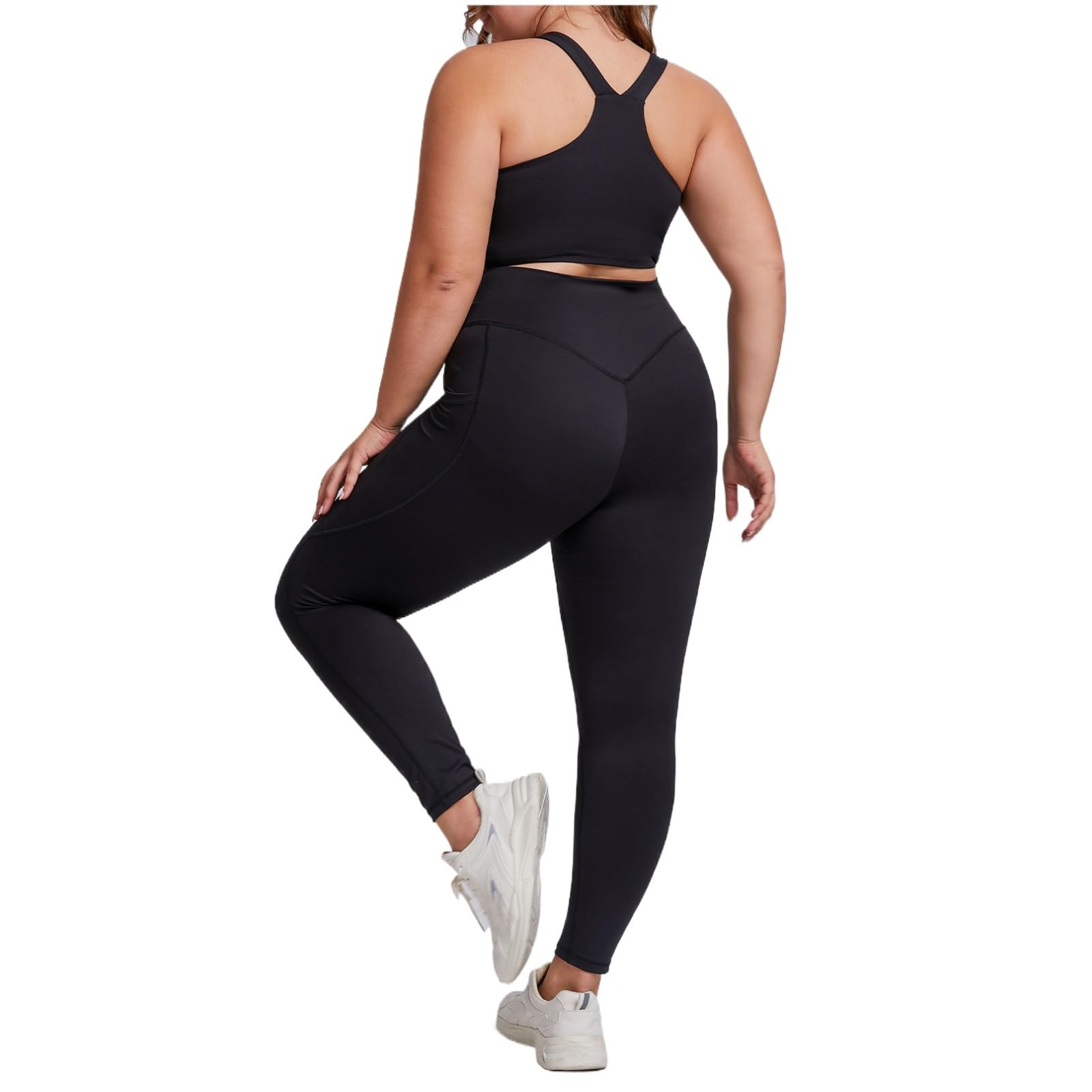 KIRYU Damskie 2-częściowe stroje do jogi plus size wysoka talia kontrola brzucha legginsy do jogi i biustonosz sportowy zestaw wsparcia uderzenia