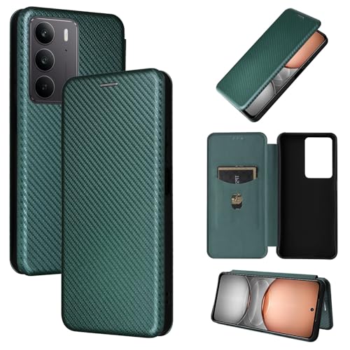 Coque Realme C75 4G haut de gamme aux finitions en fibre de carbone vert