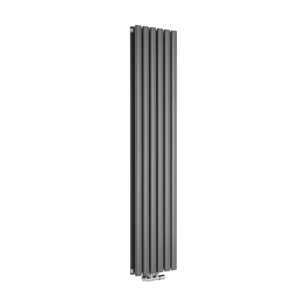 Milano Aruba Anthracite Vertical Middle Connection Double Oval Panel Radiator - 1600mm x 354mm
