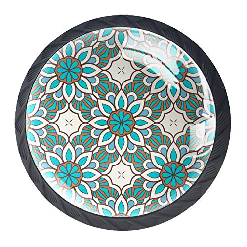 BestIdeas 4 pomos redondos para cajones de 30 mm, tiradores de mandala, colores sin costuras, estampados utilizados para dormitorio, aparador, armario, puerta de cocina