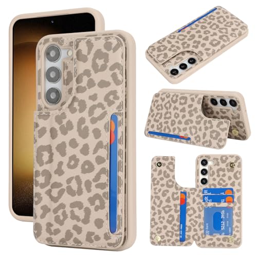 iCoverCase Compatible with Samsung Galaxy S23 Plus Case with Card Holder Wallet Case for Women Men [RFID Blocking] PU Leather Protective Phone Case for S23 Plus 5G (Beige Leopard)
