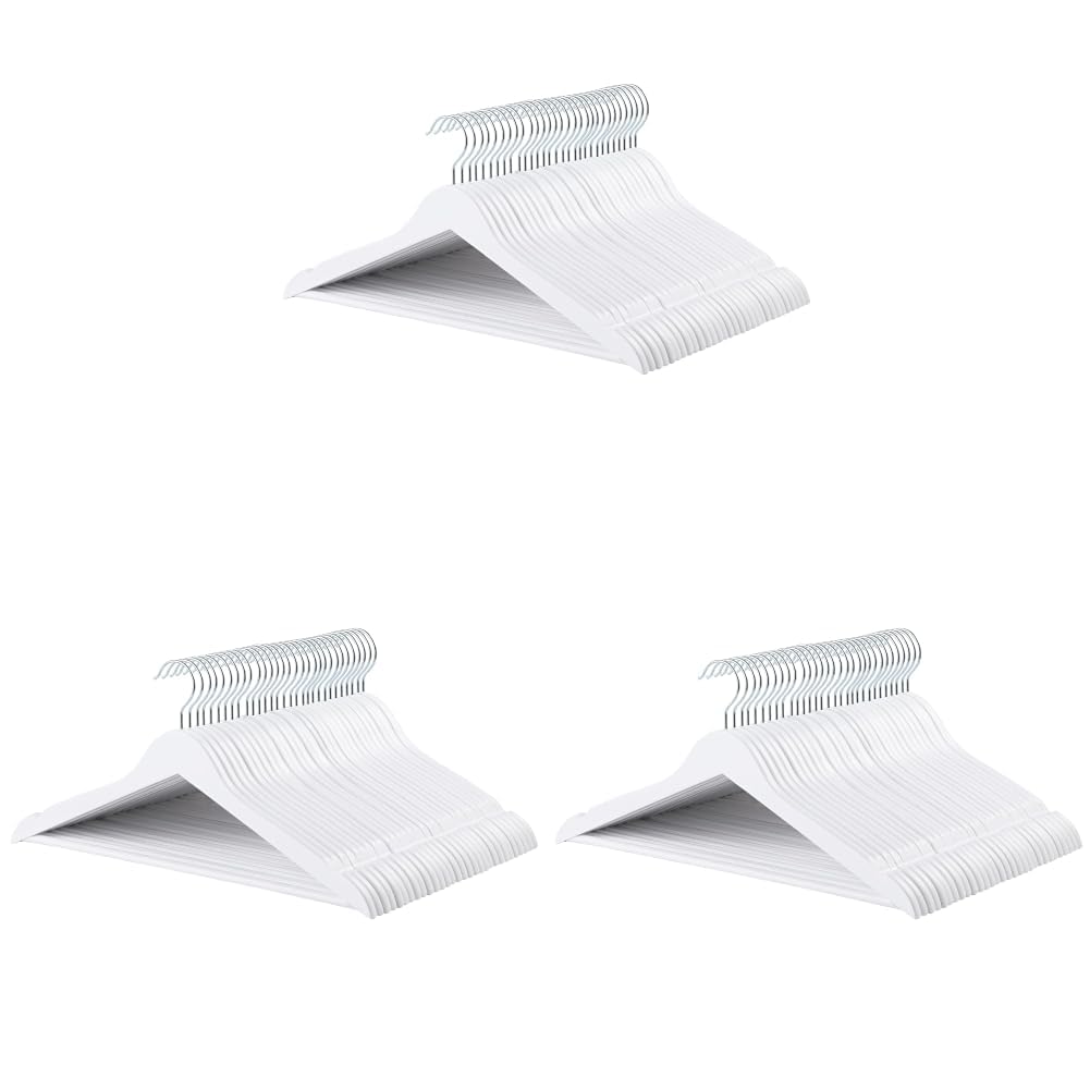 Amazon Basics Wood Suit Clothes Hangers for Closet Organizer, White, 90-Pack
