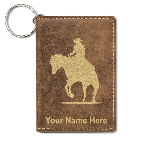 LaserGram ID Holder Wallet, Cowgirl Riding Horse, Personalized Engraving Included (Rustic)