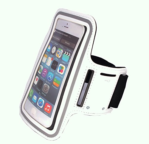 Armband Case Cover for Gym Sport Running Workout Sweat-Resistant for iPhone6 Plus, 6S Plus, Samsung Galaxy S5, S6, Note 4, Note 5, and Similar Sized Mobile Phone by CyberTech (White)