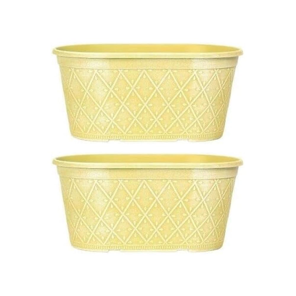 Powdered Whitewashed Trough Window Box – Decorative Plastic Outdoor Planter with Drainage Holes – Weatherproof Outdoor Planter with Drainage Holes Flower Pot for Gardens (Sunglow Yellow - 40cm, 2Pack)