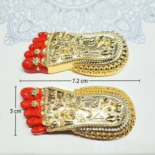 Image of ARNAVIRA Real 24K Gold Plated with Red Paint Finish Maa LakshmiJi Charan Paduka | Maa Lakshmi Feet for Pooja Room /Return Gift & House Warming