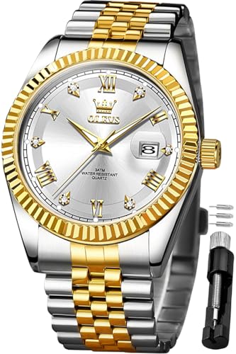Image of OLEVS Watch for Men Stainless Steel Quartz Business Dress Diamond Large Dial Waterproof Mens Watches with Date Wrist Watch