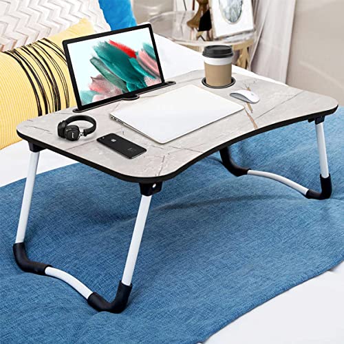 Sattva Portable Folding Laptop Table | Bed Table for Adults | Portable Study Table for Kids | Work from Home Lapdesk | Writing Desk with Cup Holder - Grey Marble Light (B09KRWQ92M) Amazon Price History, Amazon Price Tracker