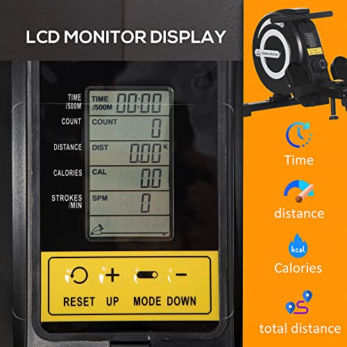 HOMCOM Folding Rowing Machine, 8-Level Magnetic Rower Machine with LCD Monitor, Wheels and Aluminium Railway, for Home Gym Cardio Training - Image 5