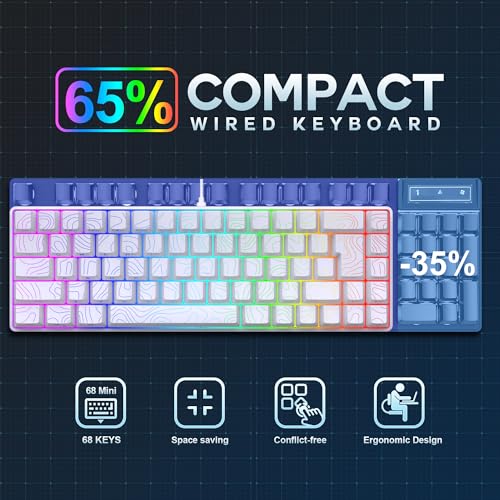 Image of Snpurdiri 65% Wired Gaming Keyboard, 68 Keys RGB Backlit Ultra-Compact Small Gaming Keyboard, for PC /Mac Gamer, Typist, Travel, Easy to Carry on Business Trip White