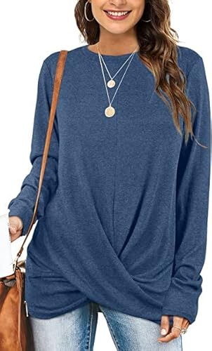 Aokosor Damen Langarmshirt Damen Rundhals Sweatshirt Casual Oberteile Tops Tunika Bluse Blau L Cover