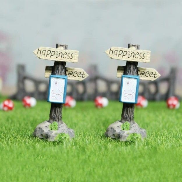 Image of Miniature Signboard Set of 2 for Mini Garden Decor, Fairy Garden Accessories, Dollhouse Decoration & DIY Crafts | Mini Toy Sign Boards for Terrariums, Planters & Gifting