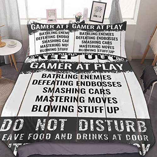 Gamer Gamepad 3 Pieces,Retro Wooden Video Game Boy Game Room Decor Three-Piece Bed Sheet 100% Soft Microfiber Bed Set Bedroom Decoration Three-Piece Set Twin Queen (90" X 90")