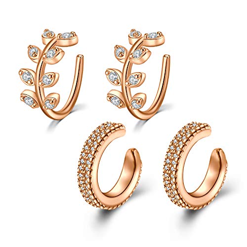 Mayhoop Ear Cuffs for Women - CZ Fake Clip On Helix Cartilage Earrings for Women Non Pierced Ear Cuffs 2 Pairs Set