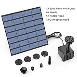 AISITIN Solar Springbrunnen für Außen 1.5W DIY Solarbrunnen für Draussen 2025 Upgrade Solarpumpe mit 3m Kabel,Solar Brunnen mit 6 Fontänenstile Solar Teichpumpe für Garten,Vogelbad,Teich