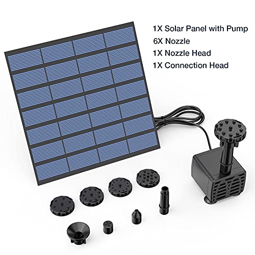 AISITIN Solar Springbrunnen für Außen 1.5W DIY Solarbrunnen für Draussen 2025 Upgrade Solarpumpe mit 3m Kabel,Solar Brunnen mit 6 Fontänenstile Solar Teichpumpe für Garten,Vogelbad,Teich