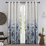 MYSKY HOME Floral Design Print Grommet top Thermal Insulated Faux Linen Room Darkening Curtains, 52 x 84 Inch, Purple, 1 Panel