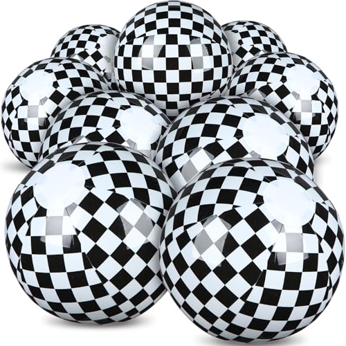 Image of Hollowfly 12 Pack Black and White Checkered Flag Themed Beach Ball for Kids 7.87" Bulk for Summer Pool and Beach Game Gifts Race Car Birthday Party Supplies and End of The Year Class Decorations Favor
