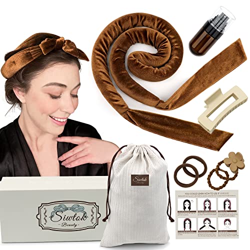 Siwtok Heatless Hair Curler,Heatless Curling Rod Headband,No Heat Curling Headband,Hair Curlers to Sleep In,Heatless Curls Headband,Hair rollers for Long Hair and Medium Hair (Coffee)