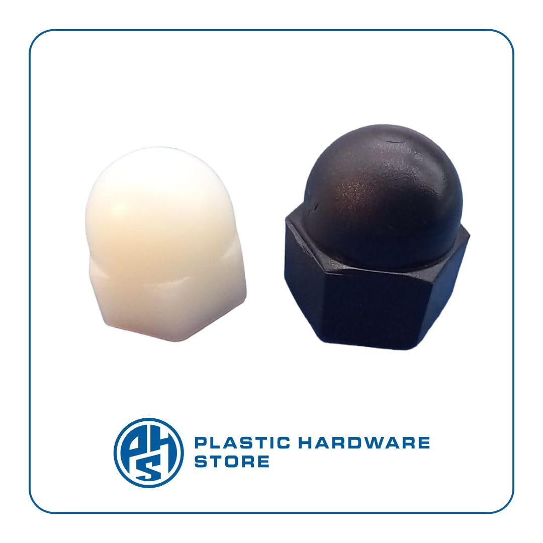 Dadi Ciechi Esagonali in Plastica (Nylon 6.6), Dado a Cappuccio con Testa a Sfera, Bloccaggio e Copertura Filettature, Uso Industriale, Domestico - M10 - Nero - 100 pezzi - Plastic Hardware Store