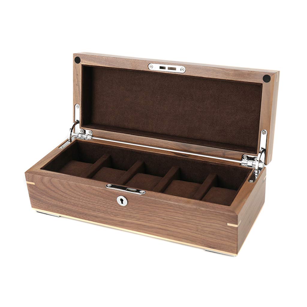 HVMBEUGOS Watch Display Storage Box Wooden Watch Box 5 Slots Lockable Jewelry Accessories Storage Display Box For Men/Women Gifts - 30.5×12.5×10cm