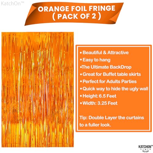 Image of KatchOn, Orange Fringe Backdrop - Pack of 2, Orange Foil Fringe Curtain for Basketball Party Decorations | Orange Birthday Decorations, Summerween Party Decorations, Sunset Party Decor Halloween
