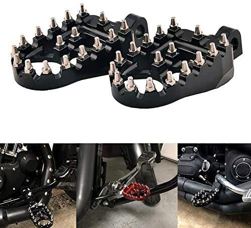 Goldfire 1 Pair Black CNC Wide Foot Pegs 360° Roating MX Chopper Bobber Style Fits for HD Dyna Sportster Fatboy Iron 883 (Wide Fat Footpegs)
