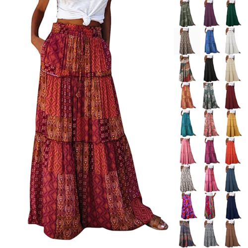 Womens Maxi Skirt Vintage High Waisted a Line Boho Long...