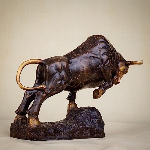 Youfine Bronze Bull Statues Home Decor, 100% Bronze Casting, Wall Street Bull Sculpture, 11.4″ Charging Bull Statue Life 100+ Years #TOP3