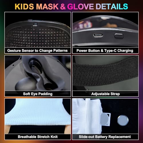 Masque LED à détection de gestes avec gants rechargeables pour cosplay