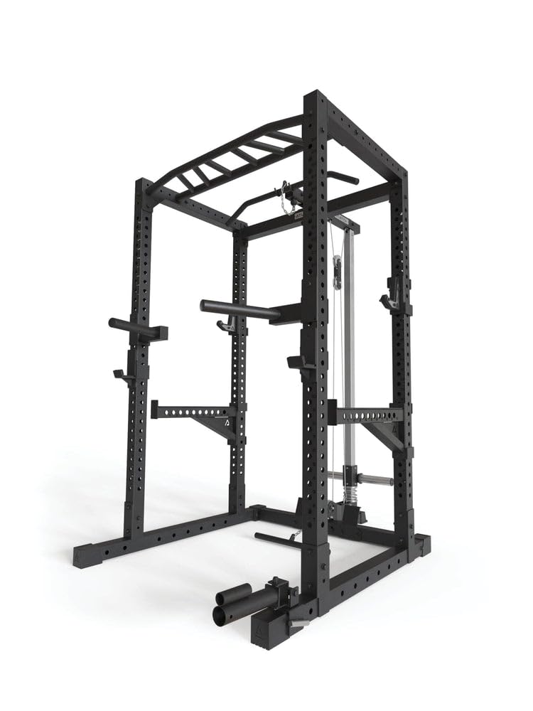 Atletica Cage R7 - 200 cm de hauteur - Avec station de traction et d'aviron - Barre de traction multi-prises - Barres de dip - Bras Spotter - 4 crochets J et mine terrestre