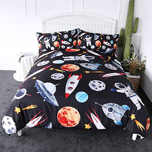 Arightex Outer Space Themed Bedding Astronaut Twin Comforter Cover For Kids Boys Rocket Ship Planets Stars Duvet Cover Space Adventure Bedspread 3 Pieces Teens Bed Set (Twin) #TOP11