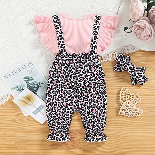 Rosebear Baby Girl Clothes Romper Jumpsuit Newborn Short Sleeve Ruffle Letter Print Suspender Pant Cute Pink Infant Outfit 0-3 Months #TOP1