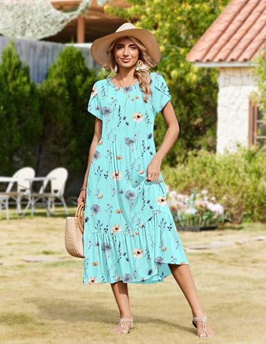 Image of Zeagoo Women Summer Midi A Line Dress Short Sleeve Casual Flowy Tiered Beach Long Sundress with Pockets 2026 Vacation Travel