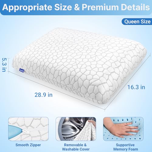 Image of Memory Foam Pillows, Bed Pillow, Bed Pillow for Side, Back and Stomach Sleepers, Neck Pillow for Sleeping with Removable and Machine Washable Cover, Queen Size (1 Pack)