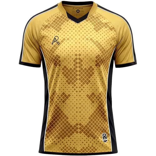 Arcarius Men's SOL Performance Soccer Jersey - Short Sleeve Moisture Wicking Athletic Training Shirt, Gold/Black, Large