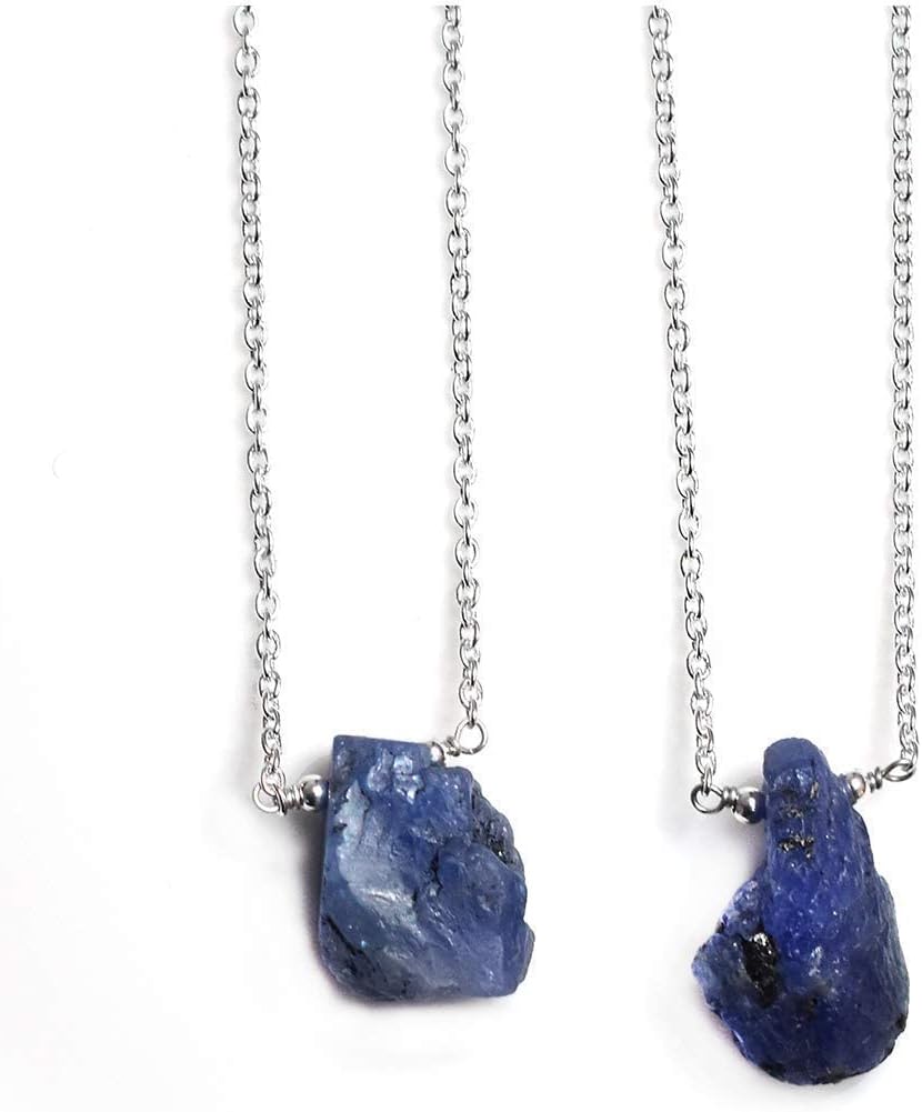 Gempires Natural Raw Tanzanite Pendant Necklace December Birthstone Rough Crystal Handmade Jewelry with 16 + 2 inch Silver Plated Adjustable Chain