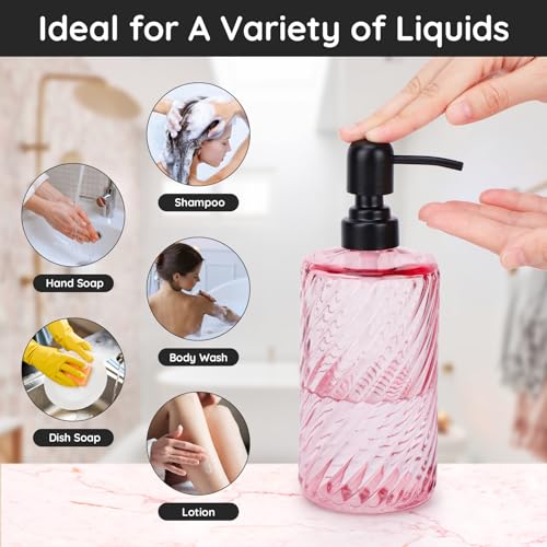 Image of Segbeauty Soap Dispenser Set, 2 Pack Refillable Glass Soap Dispenser with Stainless Steel Pump, 500ml Empty Shampoo and Conditioner Bottles for Bathroom and Kitchen Farmhouse Decor