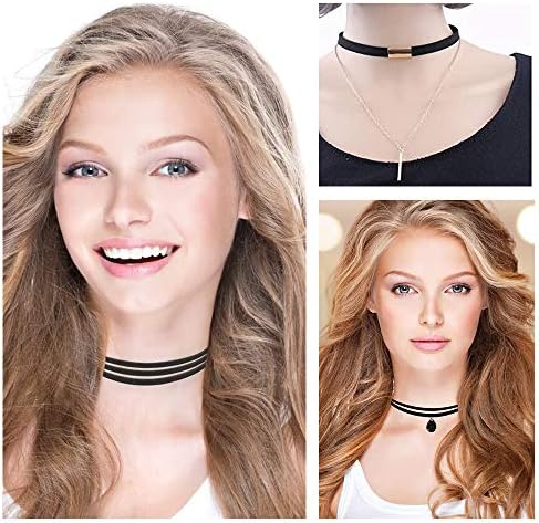 Cyleibe Black Choker Necklace Set, Gothic Tattoo Lace Necklace for Women/Girls Black Classic Velvet Stretch Decorations for Party (10pcs)
