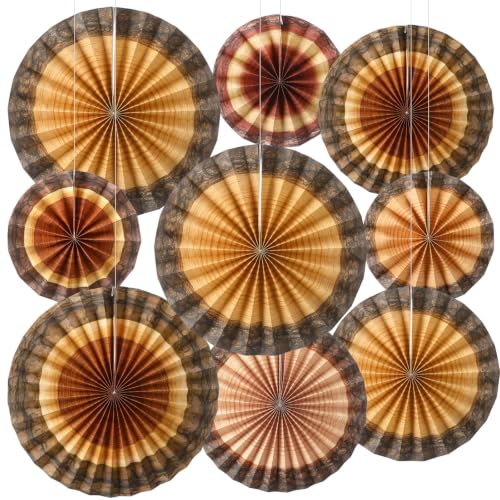 Image of Outus 9 Pcs Enchanted Forest Wood Grain Decorations Tree Ring Paper Fans