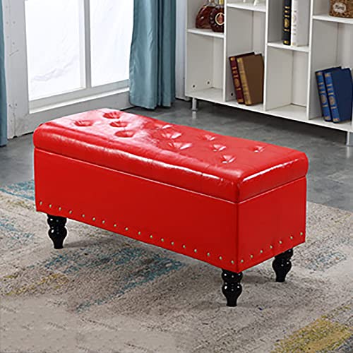 Table basse ottomane coffre de rangement salon similicuir noir rouge - 2